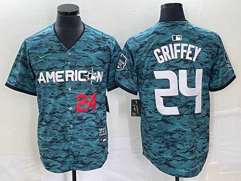 Mens Seattle Mariners #24 Ken Griffey Number Teal 2023 All Star Cool Base Stitched Jersey1